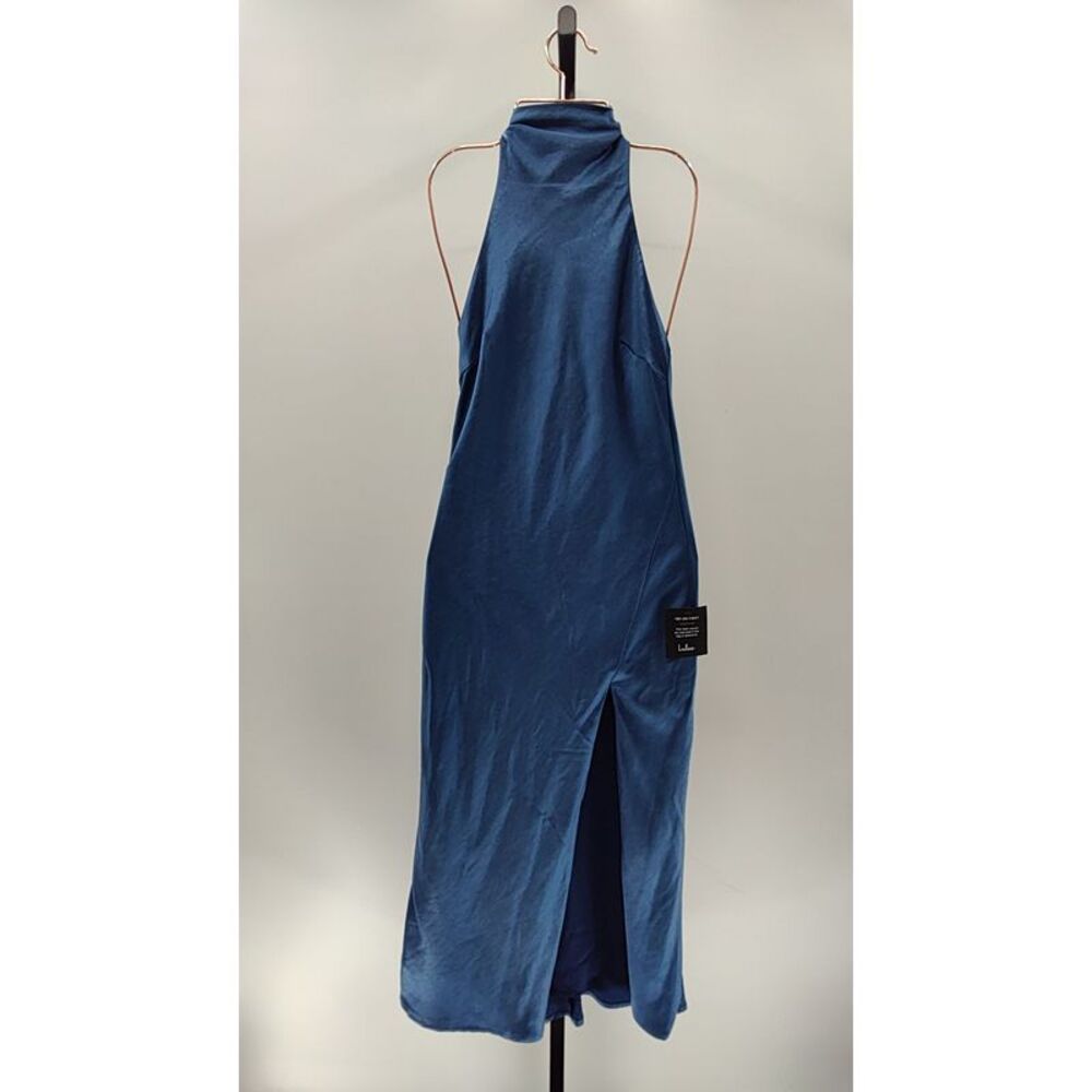 Lulu's Blue Satin Halter Midi Dress